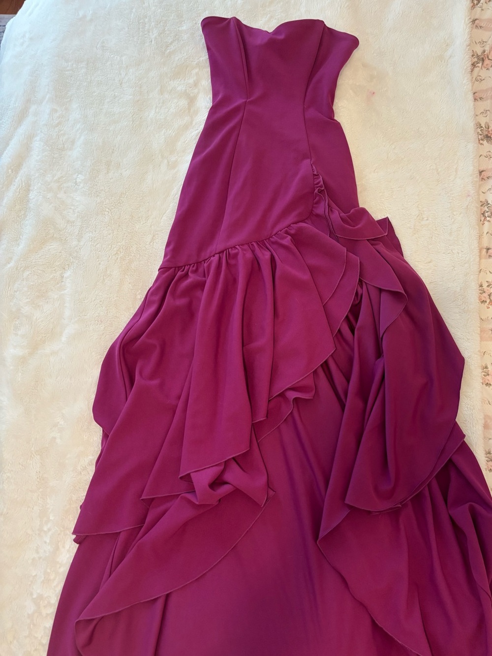 Lucy in the Sky Strapless Ruffled High-Low Dress in Plum